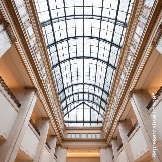 Triple-height skylight atrium with greenery options