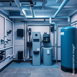 Centralised pressurised water supply with softener